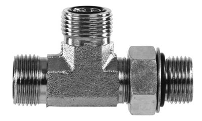 hydraulic fittings, FS6804-04-06-04 - Run Tee, 1/4" ORFS x 3/8" ORB Male (#6 Straight Thread) x 1/4" ORFS (011349)