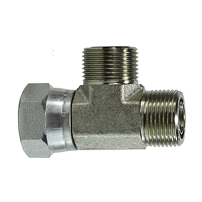 SS-FS6602-06-06-06 - Stainless Steel Run Tee, 3/8" ORFS Male x 3/8" ORFS Female Swivel x 3/8" ORFS Male (085987)